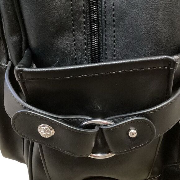 Miss Me Heather Ikat Embroidered Sequin Studded Black Faux Leather Backpack - Picture 12 of 12